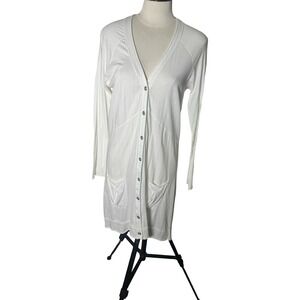 Indigenous Organic Cotton Longline Cardigan Womens Medium White Good Button Up